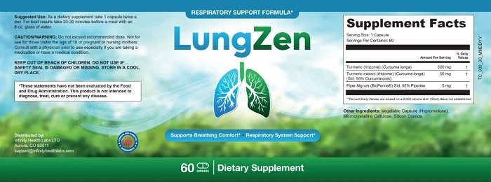 LungZen supplement facts label showing ingredients and dosage